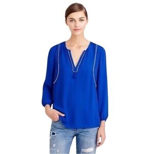 J. CREW Tassel Trim Corded Tunic Blouse in Cobalt Blue